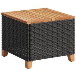 Berkfield Home Garden Table Black 45x45x37 cm Poly Rattan Acacia Wood - Size: 45 x 45 x 37 cm - thumbnail 2