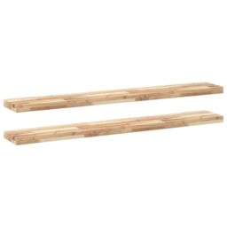Berkfield Home Floating Shelves 2 pcs 140x20x4 cm Untreated Solid Wood Acacia in Brown - Size: 140 x 20 x 4 cm - thumbnail 2