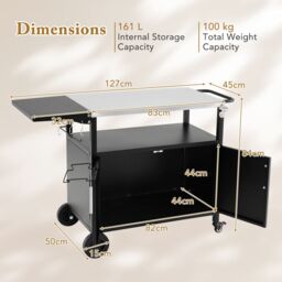 Costway 84cm Height Kitchen Island Indoor Outdoor Grill Cart w/Storage & 6 Hooks in Black - thumbnail 2