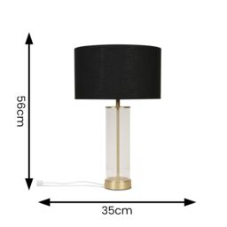 ValueLights Balan Glass & Matt Gold Table Lamp with Fabric Drum Lamp Shade & LED Bulb in Black - thumbnail 5