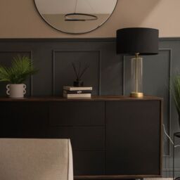 ValueLights Balan Glass & Matt Gold Table Lamp with Fabric Drum Lamp Shade & LED Bulb in Black - thumbnail 3