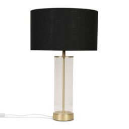 ValueLights Balan Glass & Matt Gold Table Lamp with Fabric Drum Lamp Shade & LED Bulb in Black - thumbnail 2