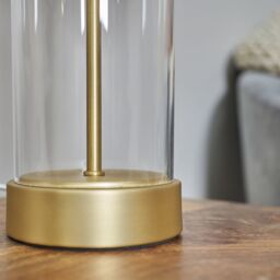 ValueLights Balan Glass & Matt Gold Table Lamp with Fabric Drum Lamp Shade & LED Bulb in Black - thumbnail 4