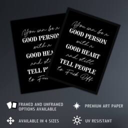 Artery8 Good Person With A Good Heart Funny Cheeky Framed Wall Art Print in Black - Size: A4 - thumbnail 2