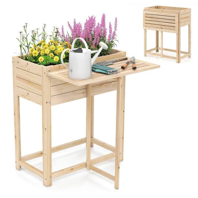 Kelvenix Foldable Side Table Wooden Raised Garden Bed in Natural - Size: 100g - image 1