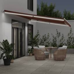 Berkfield Home Manual Retractable Awning with LED Brown 600x350 cm - thumbnail 3