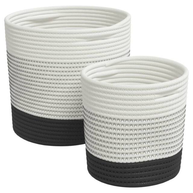 Berkfield Home Storage Baskets 2 pcs White & Black Cotton - image 1