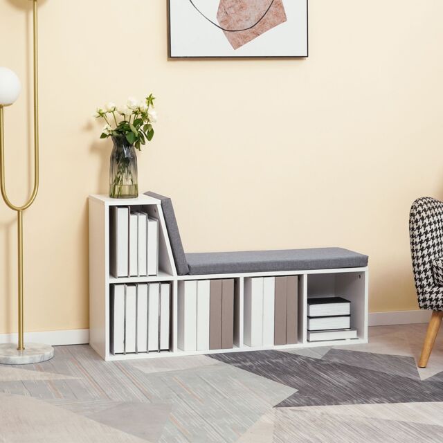 HOMCOM 2 Tier Bookcase Modern Bookshelf Removable Cushions for Home Office in White - image 1