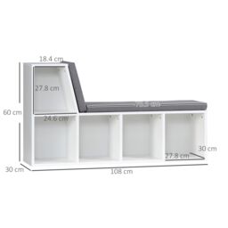 HOMCOM 2 Tier Bookcase Modern Bookshelf Removable Cushions for Home Office in White - thumbnail 3