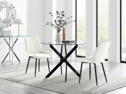 FurnitureboxUK Novara 100cm Round Black Leg Dining Table & 2 Pesaro Black Leg Chairs in Cream