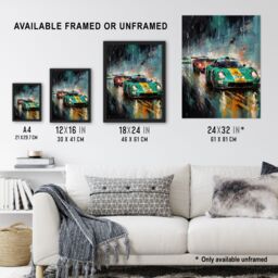 "Artery8 Wall Art Print Sports Car Racing Motorsport Road Race Action Green Red Orange Classic For Him Fan Man Cave Poster in Blue - Size: W24"" x H32""" - thumbnail 3