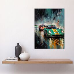 "Artery8 Wall Art Print Sports Car Racing Motorsport Road Race Action Green Red Orange Classic For Him Fan Man Cave Poster in Blue - Size: W24"" x H32""" - thumbnail 4