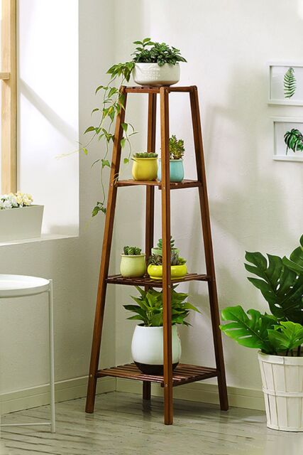 Living and Home 4 Tier Vintage Indoor Plant Stand Solid Wood Display Shelf in Brown - image 1