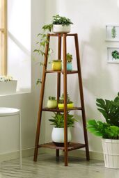 Living and Home 4 Tier Vintage Indoor Plant Stand Solid Wood Display Shelf in Brown - thumbnail 1