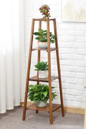 Living and Home 4 Tier Vintage Indoor Plant Stand Solid Wood Display Shelf in Brown - thumbnail 2