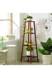 Living and Home 4 Tier Vintage Indoor Plant Stand Solid Wood Display Shelf in Brown - thumbnail 6