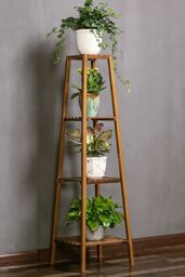 Living and Home 4 Tier Vintage Indoor Plant Stand Solid Wood Display Shelf in Brown - thumbnail 7