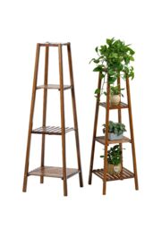 Living and Home 4 Tier Vintage Indoor Plant Stand Solid Wood Display Shelf in Brown - thumbnail 5