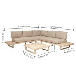 Dibor Wooden Corner Garden Lounge Sofa Set with Cushions & Coffee Table in Beige - thumbnail 2