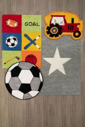 Orsina Kids Sport Rug, Multicolour Hand Tufted Cotton Rug For Children's Bedroom, Sports-Themed Rug - Size: 100 cm diameter - thumbnail 2