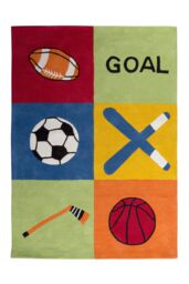 Orsina Kids Sport Rug, Multicolour Hand Tufted Cotton Rug For Children's Bedroom, Sports-Themed Rug - Size: 100 cm diameter - thumbnail 1