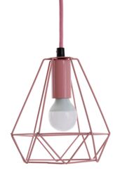 Orsina Modern Pastel Blue Pendant Light, Open Frame Hanging Lamp With Exposed Bulb Design, Compact Ceiling Fixture in Pink - thumbnail 1