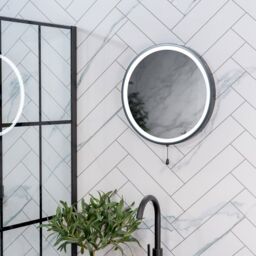 ValueLights Mirror Matte Black IP44 Rated Round Bathroom Battery Operated 41cm Mirror Light - thumbnail 1
