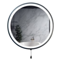ValueLights Mirror Matte Black IP44 Rated Round Bathroom Battery Operated 41cm Mirror Light - thumbnail 4