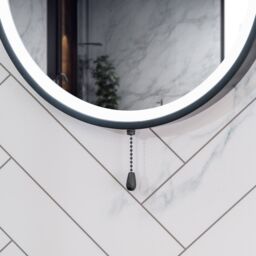 ValueLights Mirror Matte Black IP44 Rated Round Bathroom Battery Operated 41cm Mirror Light - thumbnail 3