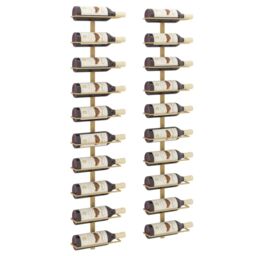 Berkfield Home Wall-mounted Wine Rack for 10 Bottles 2 pcs Gold Metal - thumbnail 3