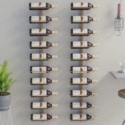 Berkfield Home Wall-mounted Wine Rack for 10 Bottles 2 pcs Gold Metal