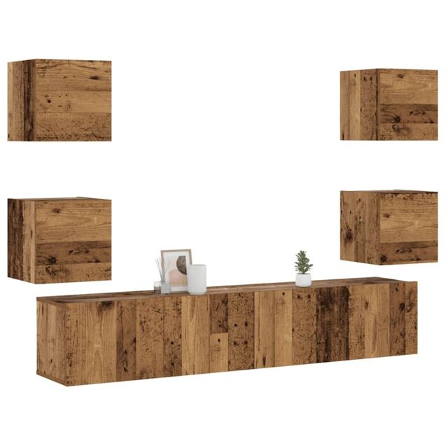 Berkfield Home Wall Mounted TV cabinets 6 pcs Old Wood Engineered Wood in Brown - image 1