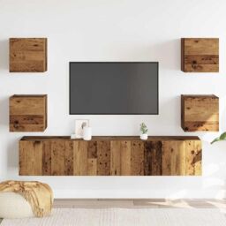Berkfield Home Wall Mounted TV cabinets 6 pcs Old Wood Engineered Wood in Brown - thumbnail 3