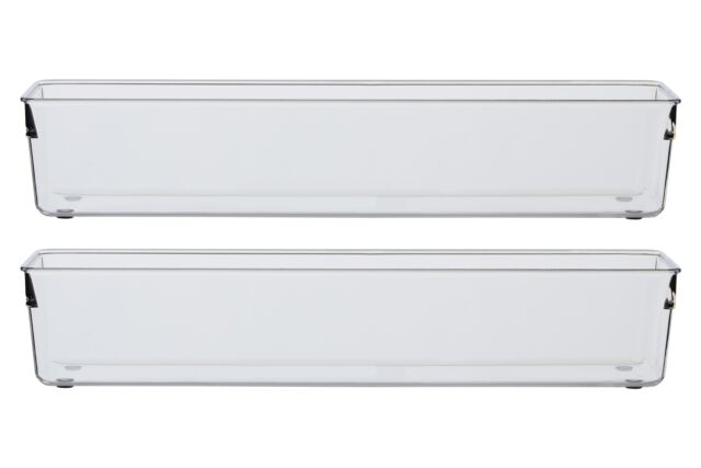 Orsina Versatile Large Set Of Two Slim Kitchen Organisers, Integrated Handle Narrow Storage Boxes, Versatile Boxes in Clear - image 1