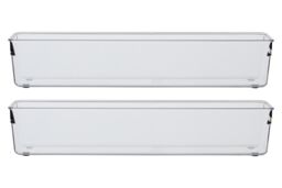 Orsina Versatile Large Set Of Two Slim Kitchen Organisers, Integrated Handle Narrow Storage Boxes, Versatile Boxes in Clear - thumbnail 1