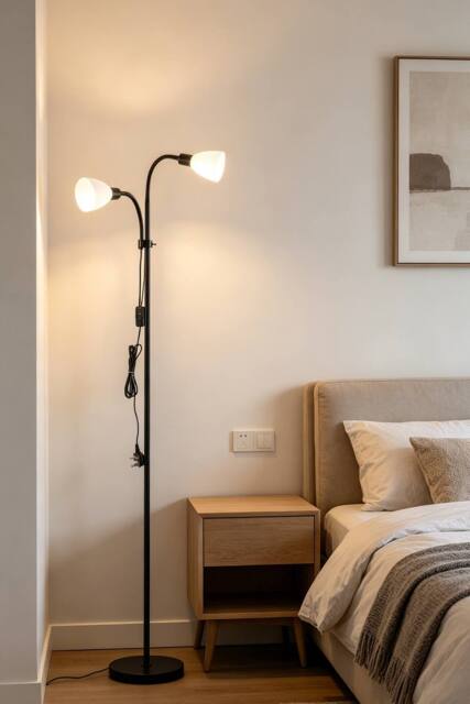 ExtraStar 2-Light Adjustable Gooseneck Floor Lamp, Black for Home Office Reading - image 1