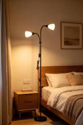 ExtraStar 2-Light Adjustable Gooseneck Floor Lamp, Black for Home Office Reading - thumbnail 2