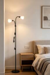 ExtraStar 2-Light Adjustable Gooseneck Floor Lamp, Black for Home Office Reading
