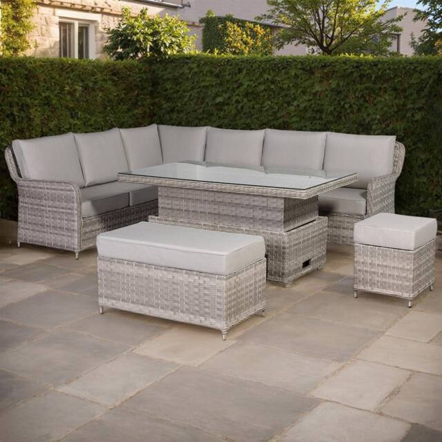 Furnishings For Less UK Left Hand Rattan Garden Corner Sofa Set with Rising Table in Grey - image 1