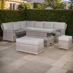 Furnishings For Less UK Left Hand Rattan Garden Corner Sofa Set with Rising Table in Grey - thumbnail 1