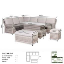 Furnishings For Less UK Left Hand Rattan Garden Corner Sofa Set with Rising Table in Grey - thumbnail 3