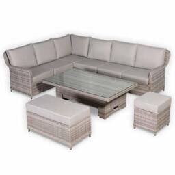 Furnishings For Less UK Left Hand Rattan Garden Corner Sofa Set with Rising Table in Grey - thumbnail 4