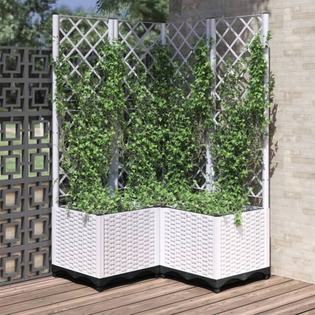 Berkfield Home Garden Planter with Trellis White 80x80x136 cm PP - Size: 80 x 80 x 136 cm - image 1