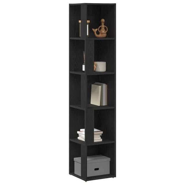 Berkfield Home Stylish Corner Cabinet in Black Oak – 33x33x164.5 cm Made of En - image 1