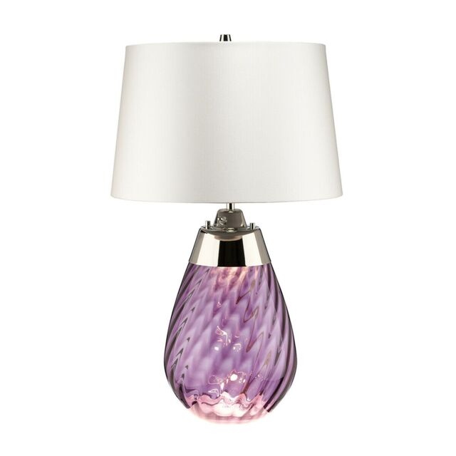 Loops Table Lamp Off-White Shade & Plum tinted Glass LED E27 60W Bulb d01889 in White