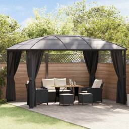 Berkfield Home Gazebo with Curtains 400x300x265 cm Anthracite in Black - Size: 400 x 300 x 265 cm - thumbnail 2