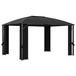 Berkfield Home Gazebo with Curtains 400x300x265 cm Anthracite in Black - Size: 400 x 300 x 265 cm - thumbnail 4