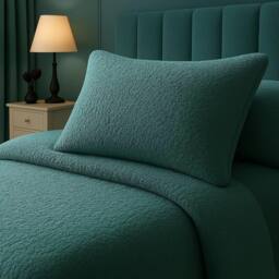 Homes-Linen Teddy Bear Plush Fleece Pillowcase Pair Warm & Cosy in Teal - Size: Standard Pillow Case