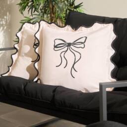 OHS 2 x Bow Frill Garden Cushion Covers Outdoor Water Resistant in Cream - Size: 45 cm x 45 cm - thumbnail 1