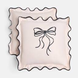 OHS 2 x Bow Frill Garden Cushion Covers Outdoor Water Resistant in Cream - Size: 45 cm x 45 cm - thumbnail 3